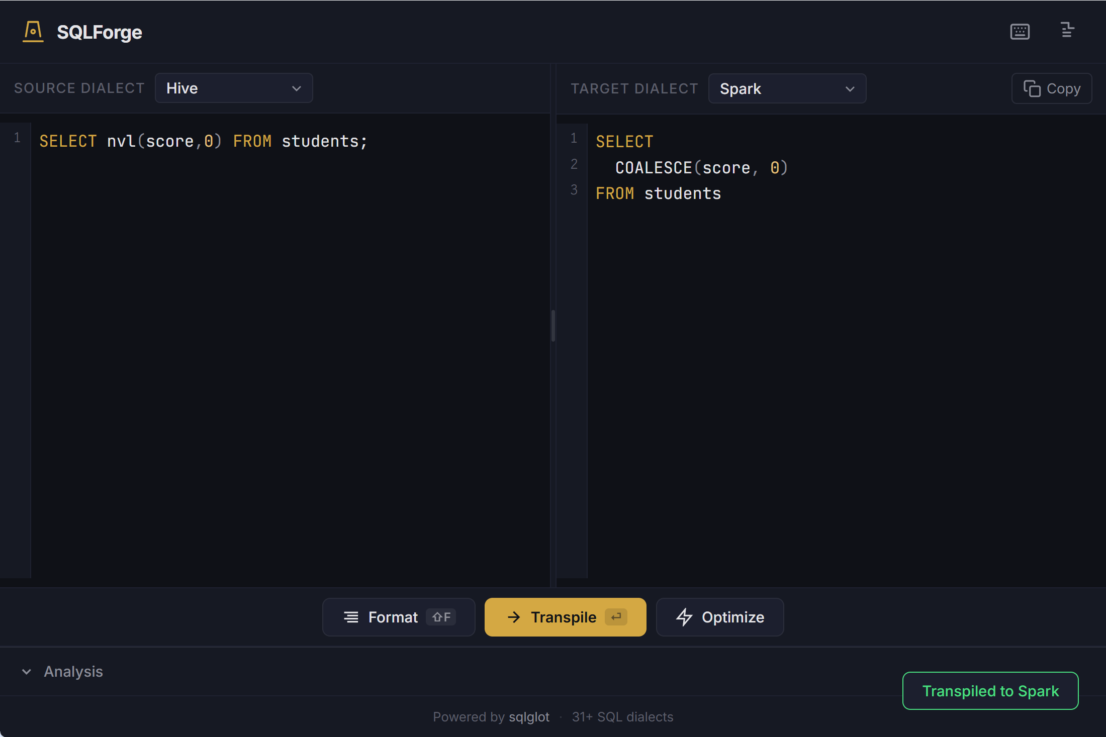 SQLForge 网站效果