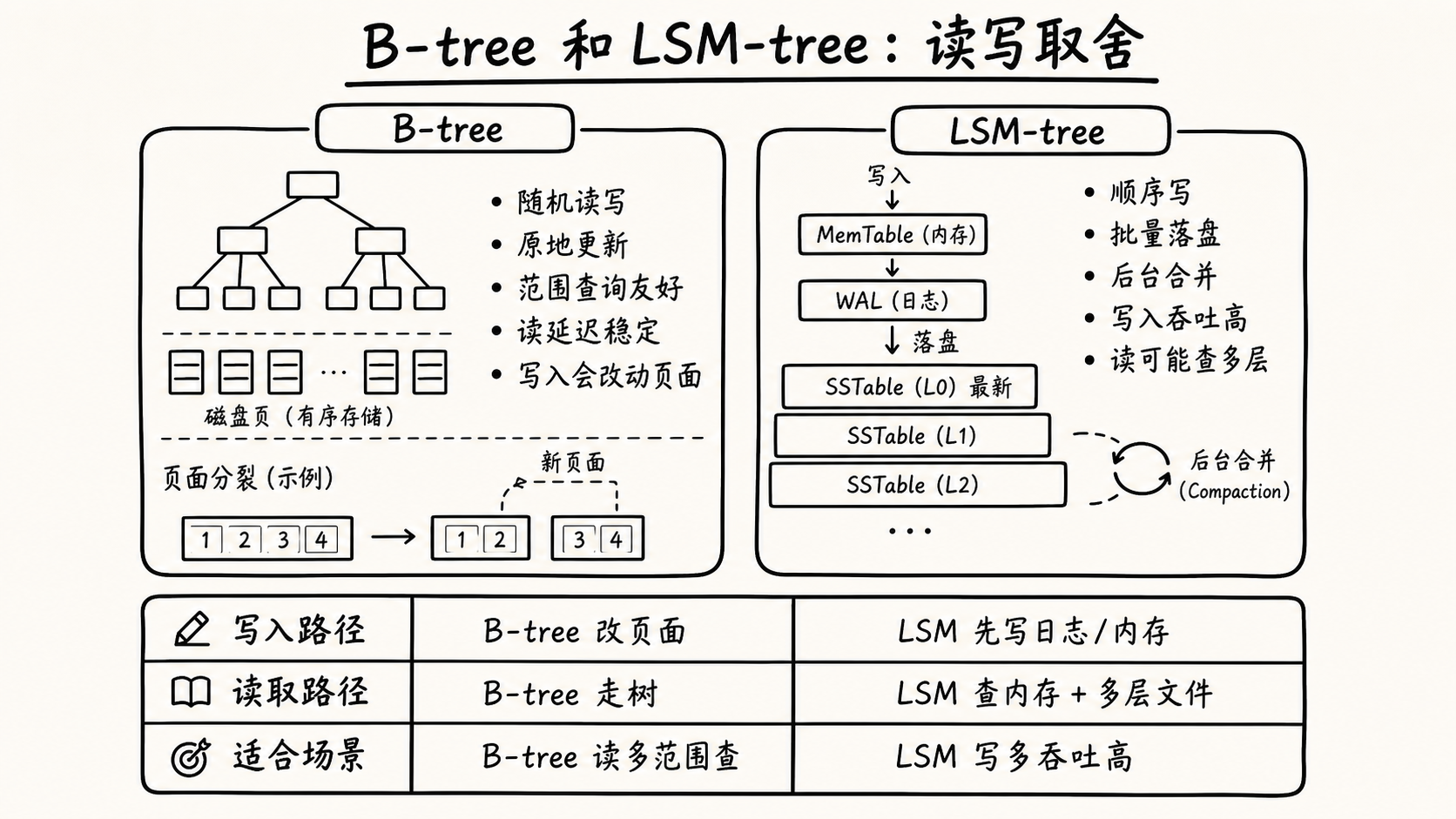 B-tree 与 LSM-tree 读写取舍对照