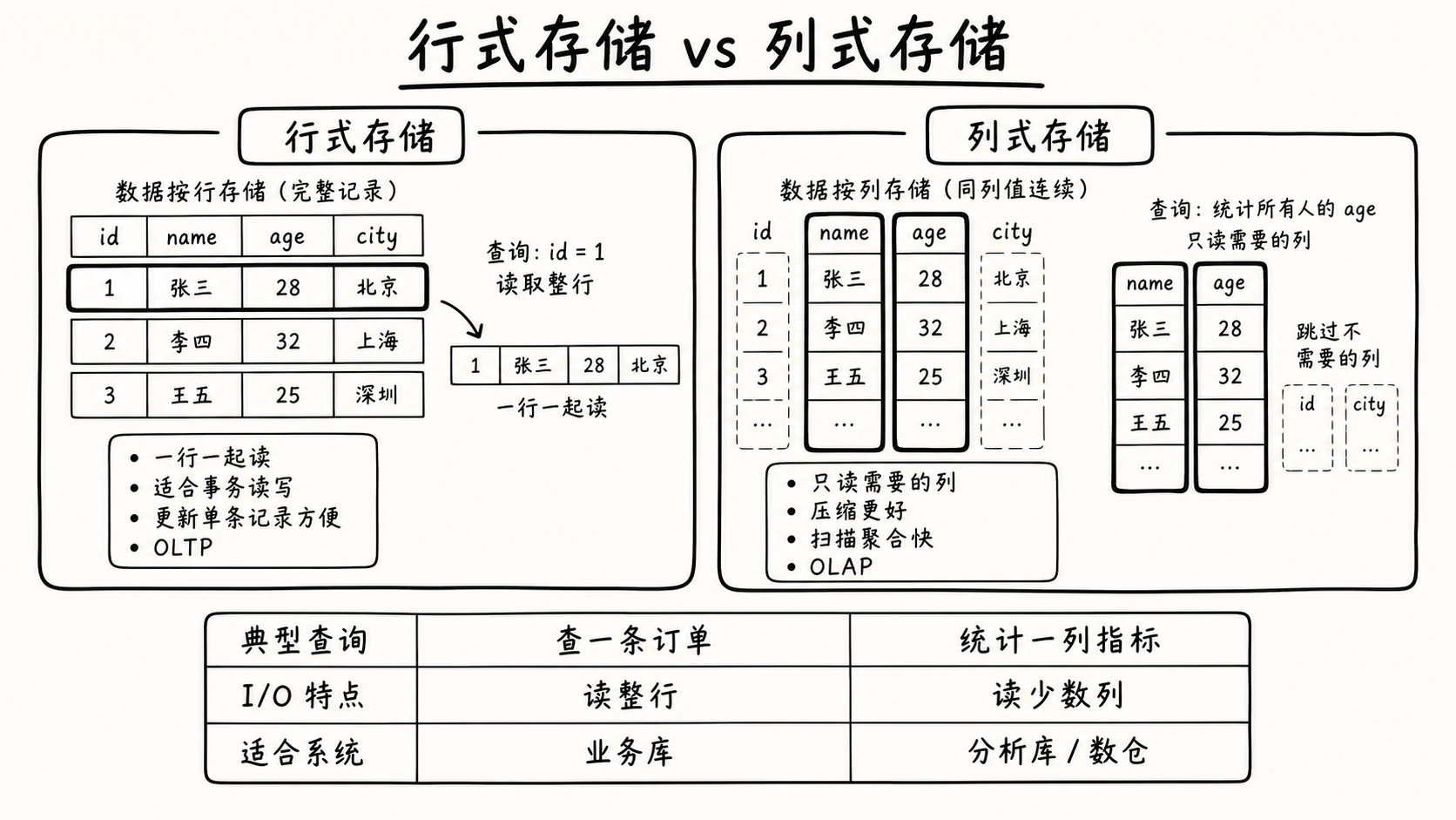 行式存储与列式存储对照